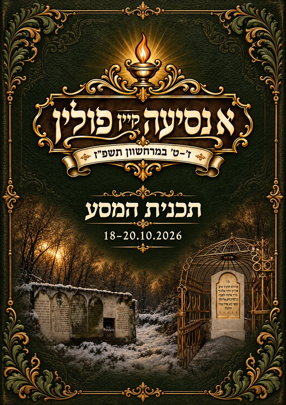 כריכת חוברת המסע בירוק זית כהה, זהב וסמל הנר